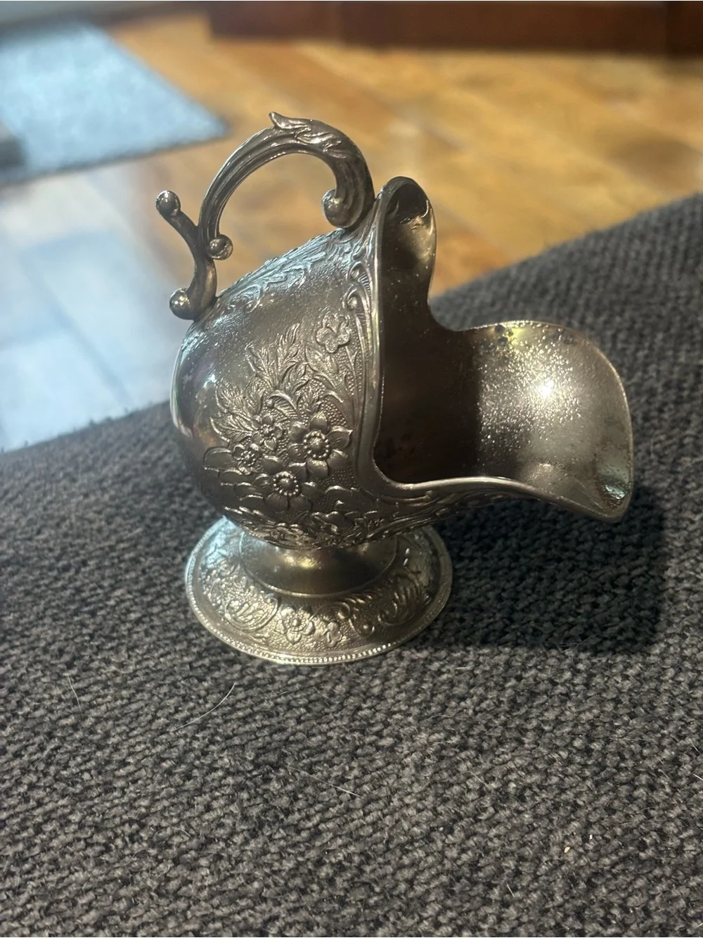 Vintage Ornate Floral Embossed Silver-plated Sugar Scuttle
